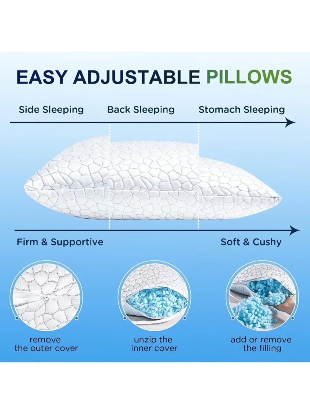〽️Cooling Pillows King Size Set of 2 CertiPUR-US Shredded Memory Foam Pillows
